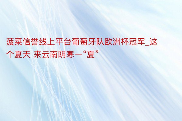 菠菜信誉线上平台葡萄牙队欧洲杯冠军_这个夏天 来云南阴寒一“夏”